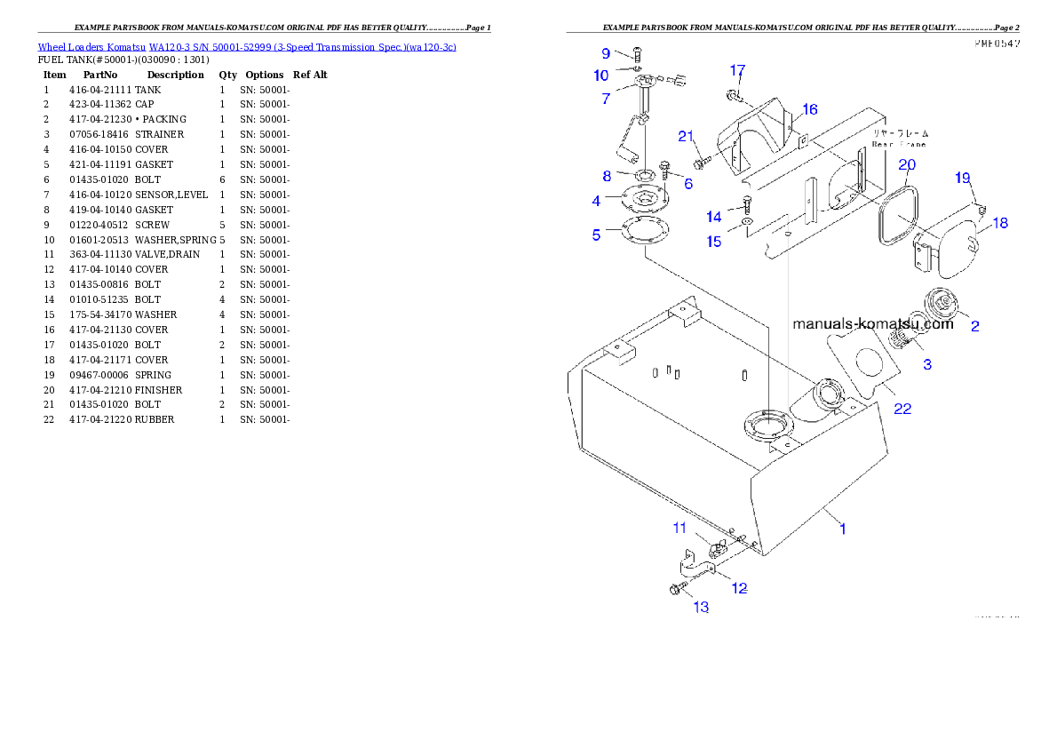 Protected: WA120-3 S/N 50001-52999 (3-Speed Transmission Spec.) Partsbook