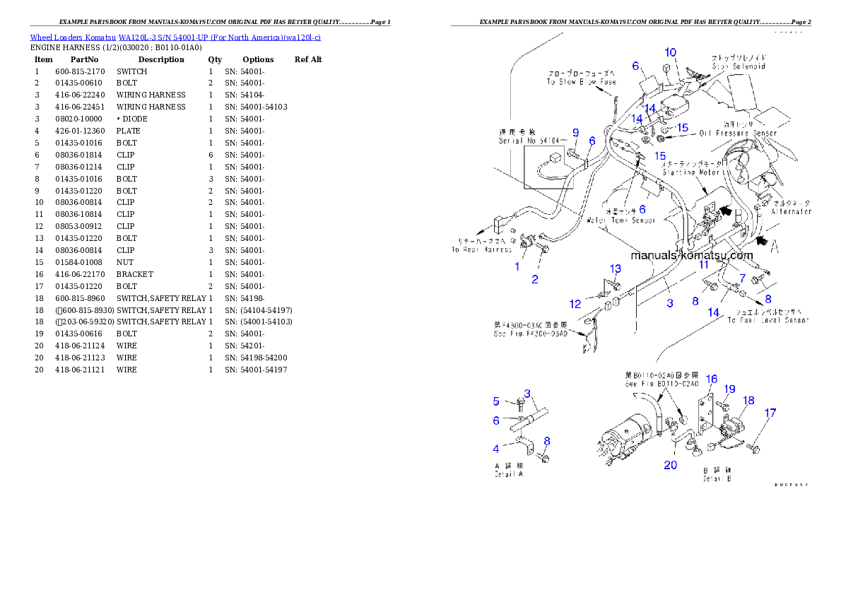 WA120L-3 S/N 54001-UP (For North America) Partsbook
