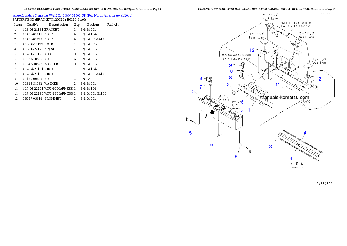 Protected: WA120L-3 S/N 54001-UP (For North America) Partsbook