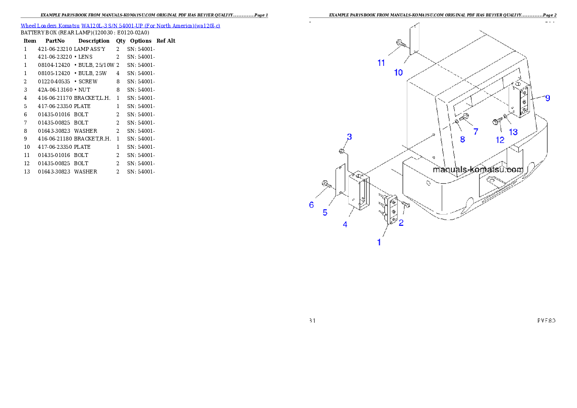 Protected: WA120L-3 S/N 54001-UP (For North America) Partsbook