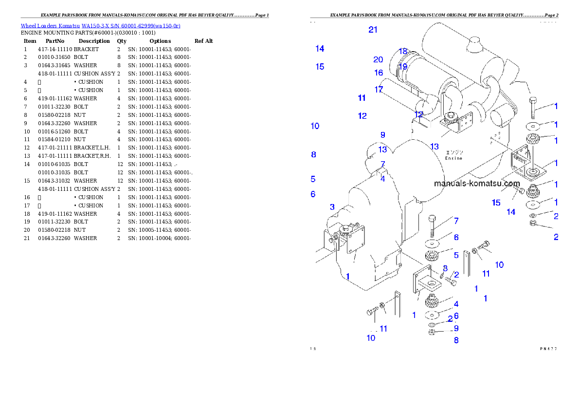 WA150-3-X S/N 60001-62999 Partsbook