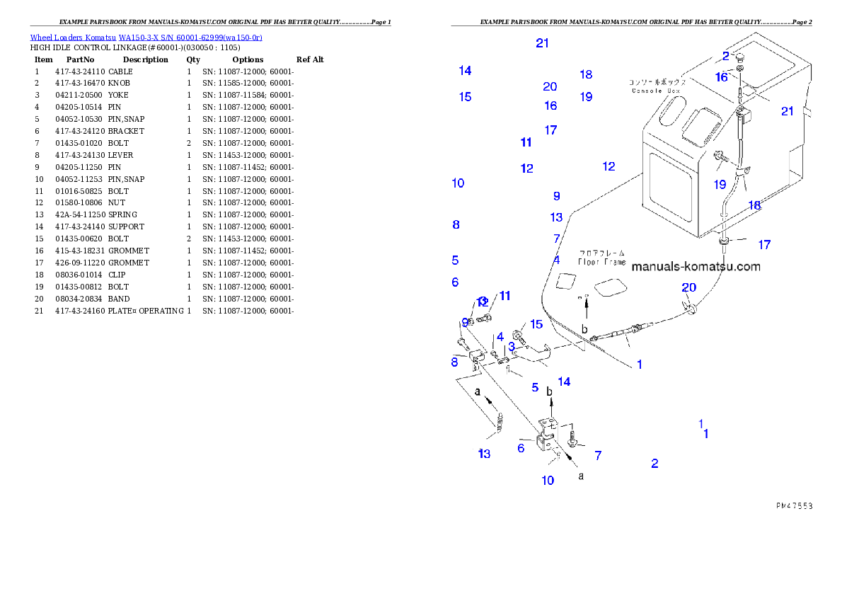 Protected: WA150-3-X S/N 60001-62999 Partsbook