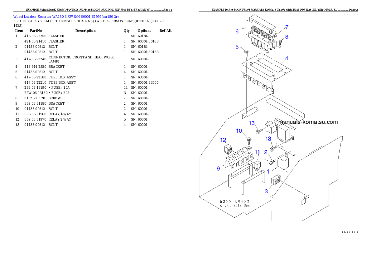 WA150-3-XW S/N 60001-62999 Partsbook