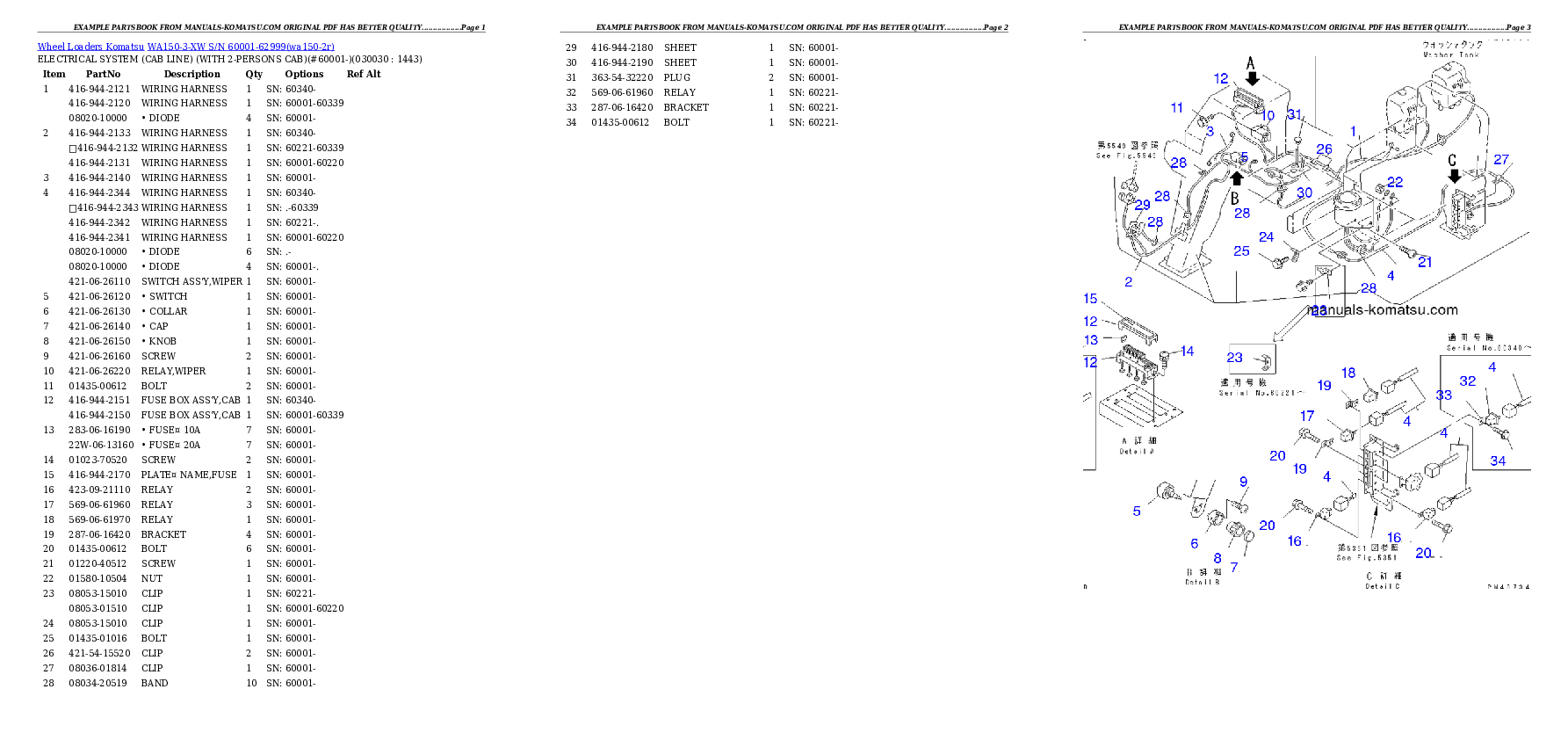 WA150-3-XW S/N 60001-62999 Partsbook