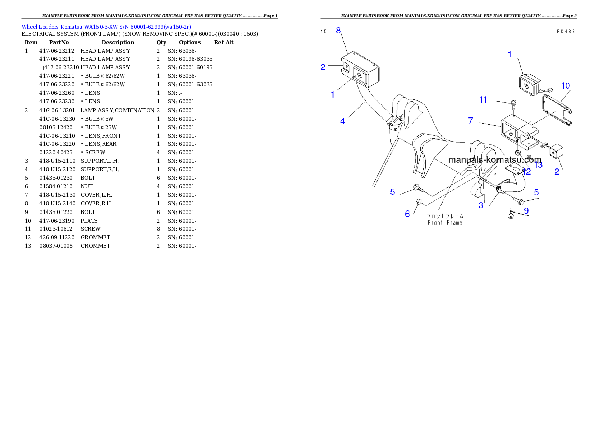 Protected: WA150-3-XW S/N 60001-62999 Partsbook