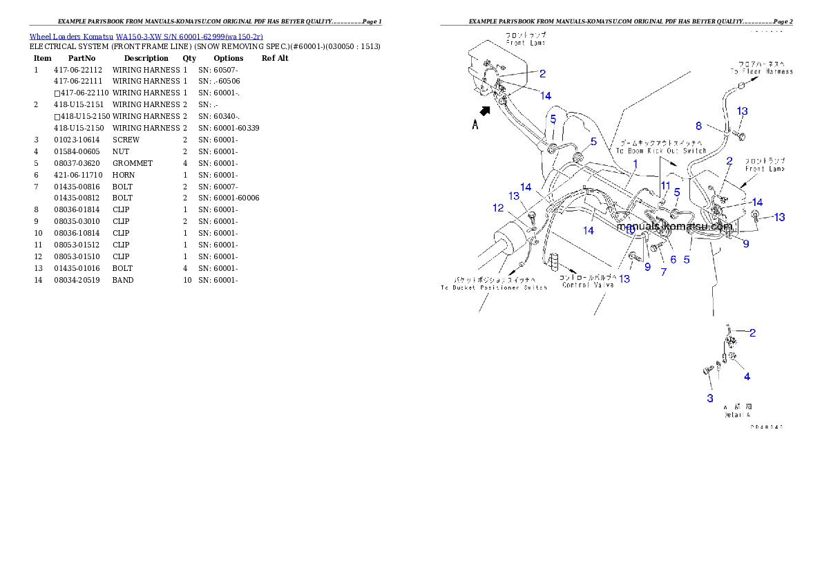 Protected: WA150-3-XW S/N 60001-62999 Partsbook