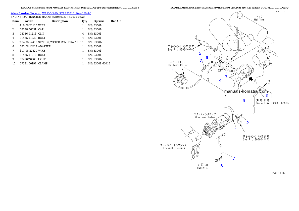 WA150-3-SN S/N 63001-UP Partsbook