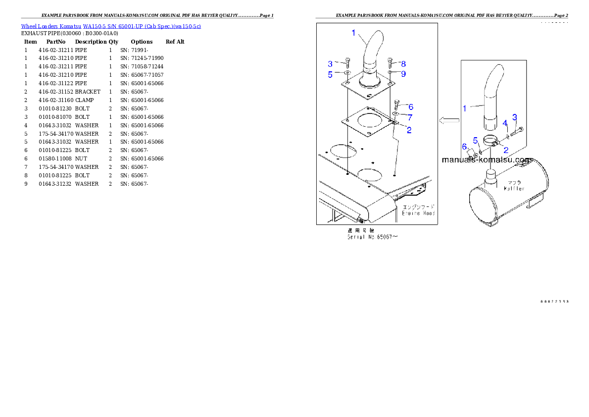 Protected: WA150-5 S/N 65001-UP (Cab Spec.) Partsbook