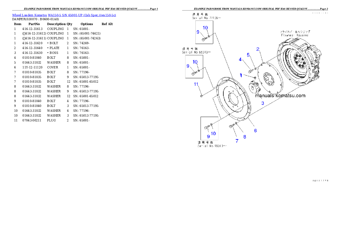 Protected: WA150-5 S/N 65001-UP (Cab Spec.) Partsbook