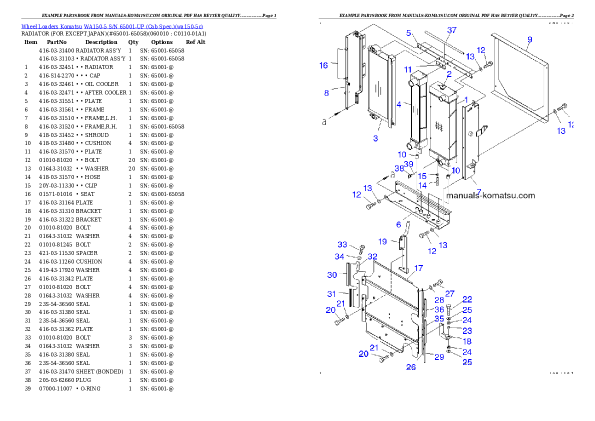 Protected: WA150-5 S/N 65001-UP (Cab Spec.) Partsbook