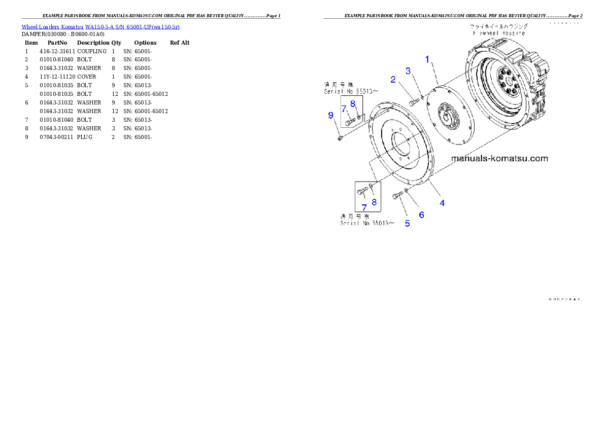Protected: WA150-5-A S/N 65001-UP Partsbook