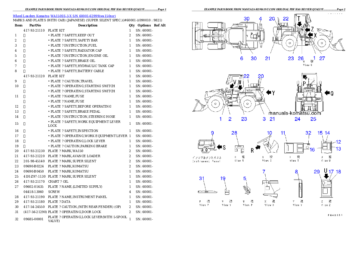 Protected: WA150SS-3-X S/N 60001-62999 Partsbook