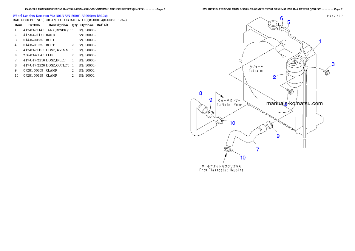 Protected: WA180-3 S/N 50001-52999 Partsbook