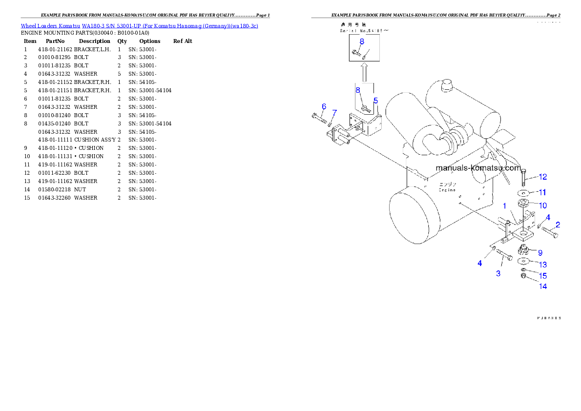 Protected: WA180-3 S/N 53001-UP (For Komatsu Hanomag (Germany)) Partsbook
