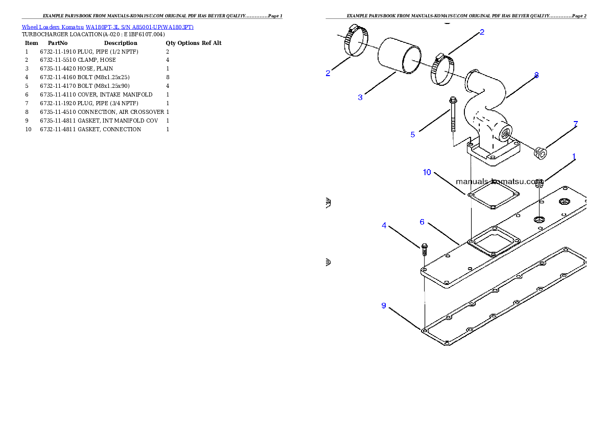 Protected: WA180PT-3L S/N A85001-UP Partsbook