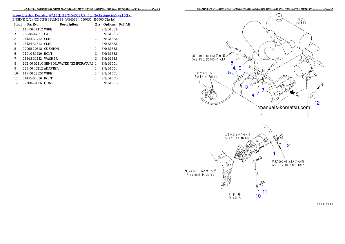 WA180L-3 S/N 54001-UP (For North America) Partsbook
