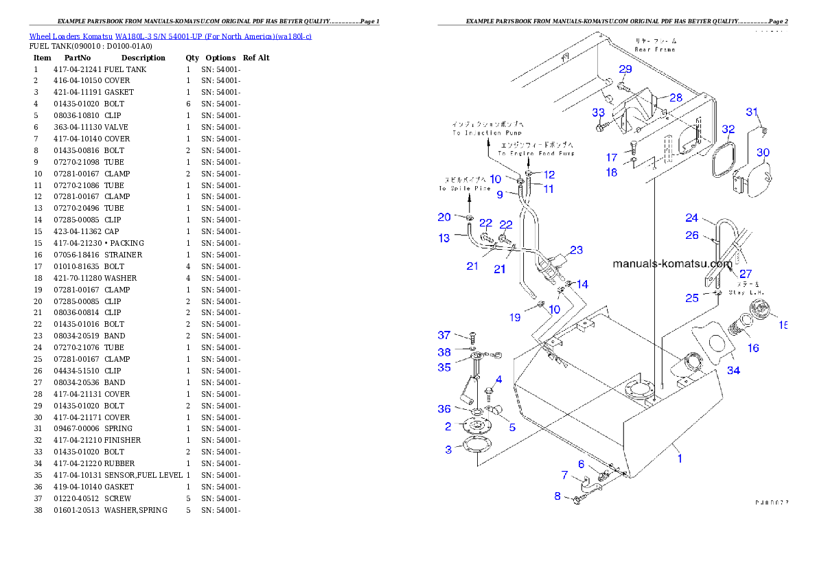 Protected: WA180L-3 S/N 54001-UP (For North America) Partsbook