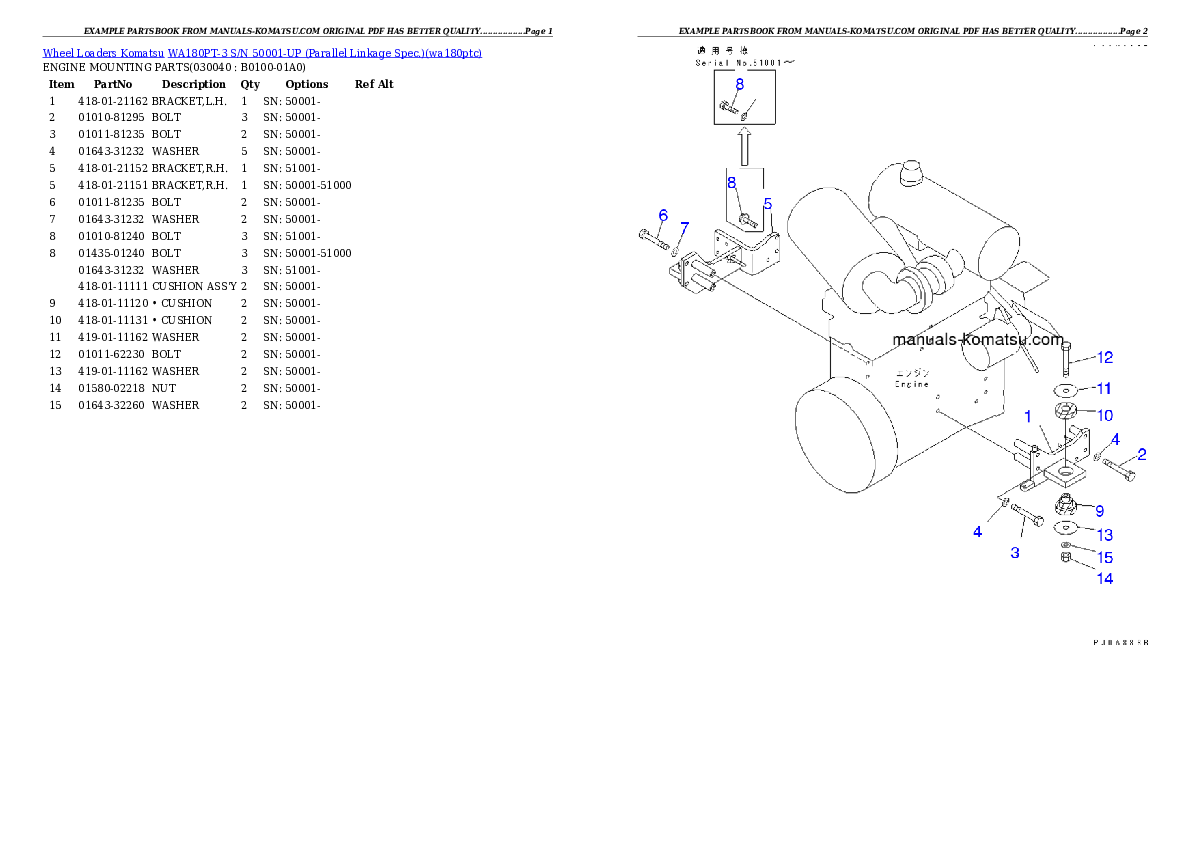 Protected: WA180PT-3 S/N 50001-UP (Parallel Linkage Spec.) Partsbook