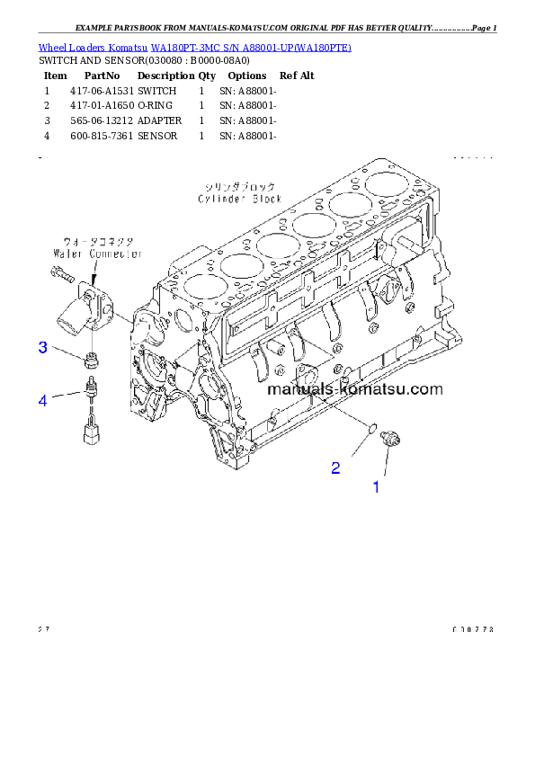 Protected: WA180PT-3MC S/N A88001-UP Partsbook