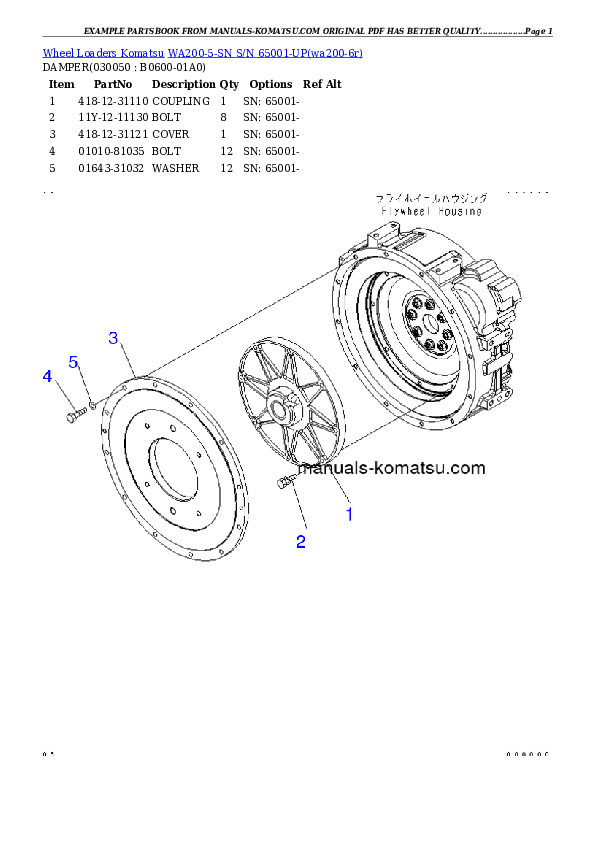 Protected: WA200-5-SN S/N 65001-UP Partsbook