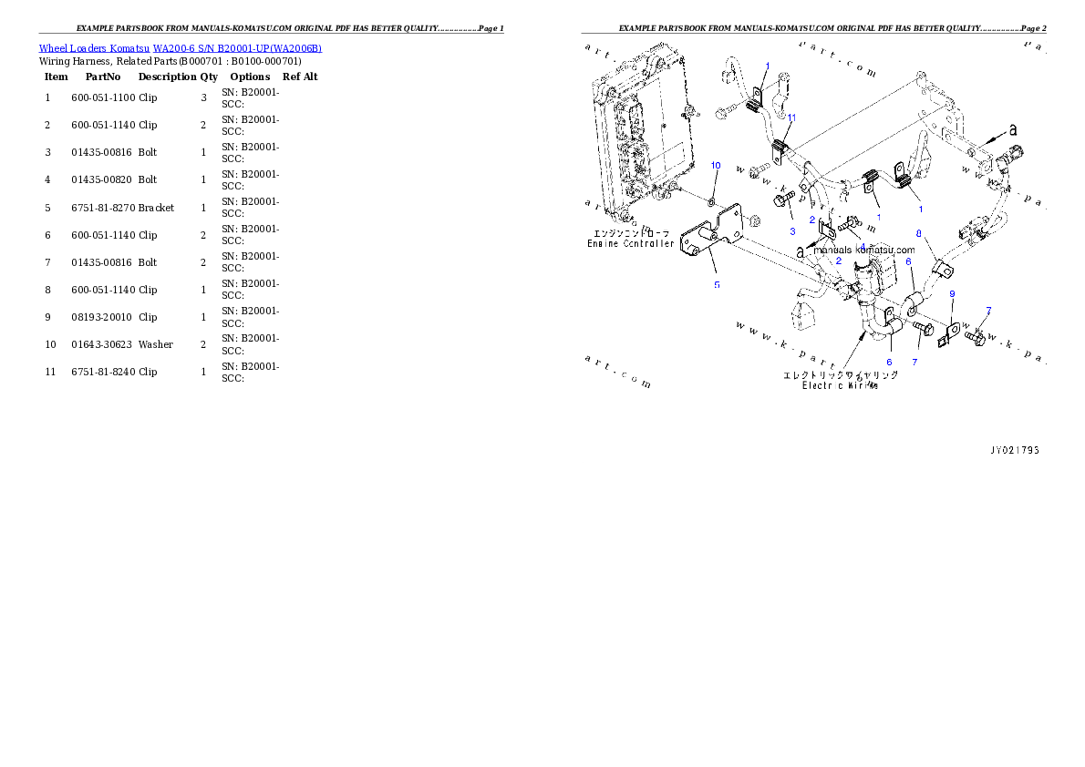 Protected: WA200-6 S/N B20001-UP Partsbook