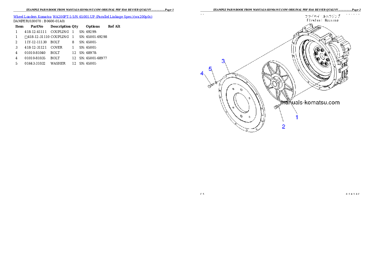 Protected: WA200PT-5 S/N 65001-UP (Parallel Linkage Spec.) Partsbook