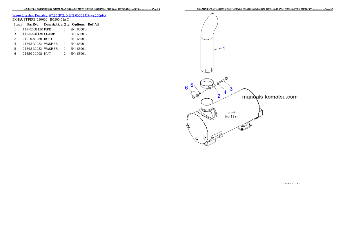 Protected: WA200PTL-5 S/N 65001-UP Partsbook