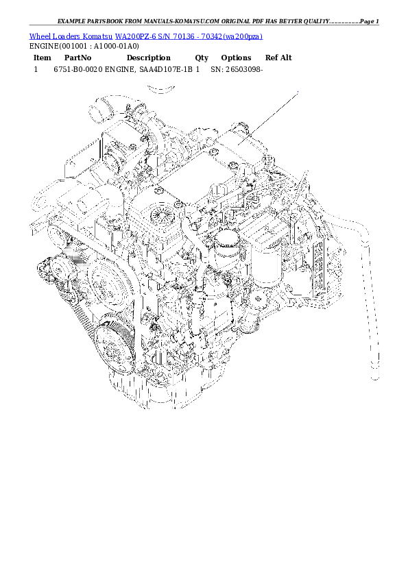 WA200PZ-6 S/N 70136 - 70342 Partsbook