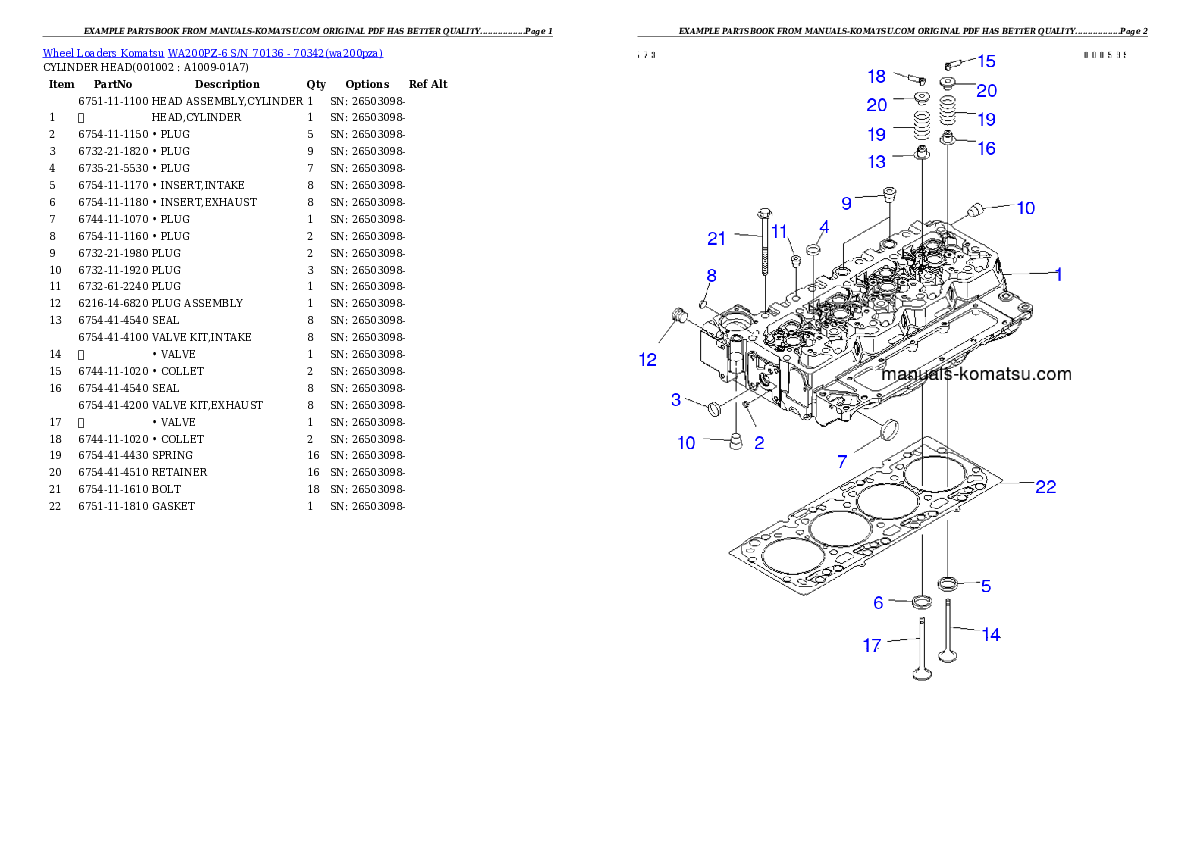 WA200PZ-6 S/N 70136 - 70342 Partsbook