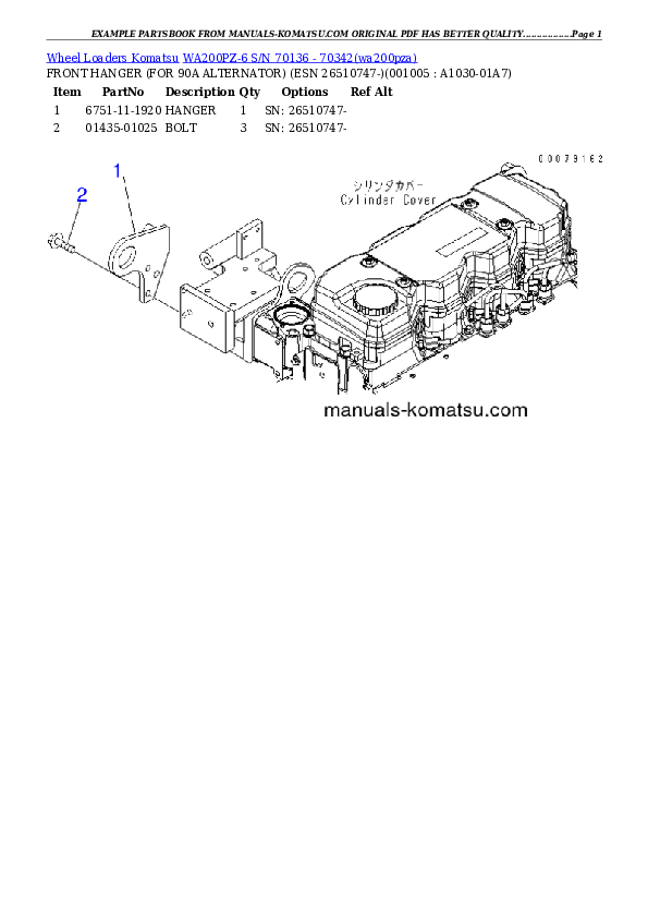 Protected: WA200PZ-6 S/N 70136 – 70342 Partsbook