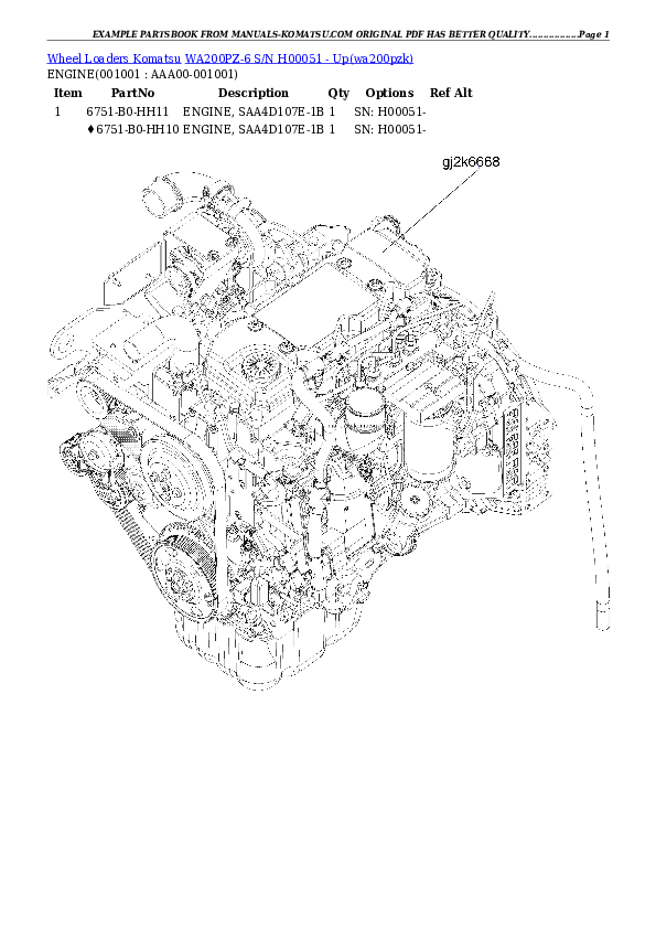 WA200PZ-6 S/N H00051 - Up Partsbook