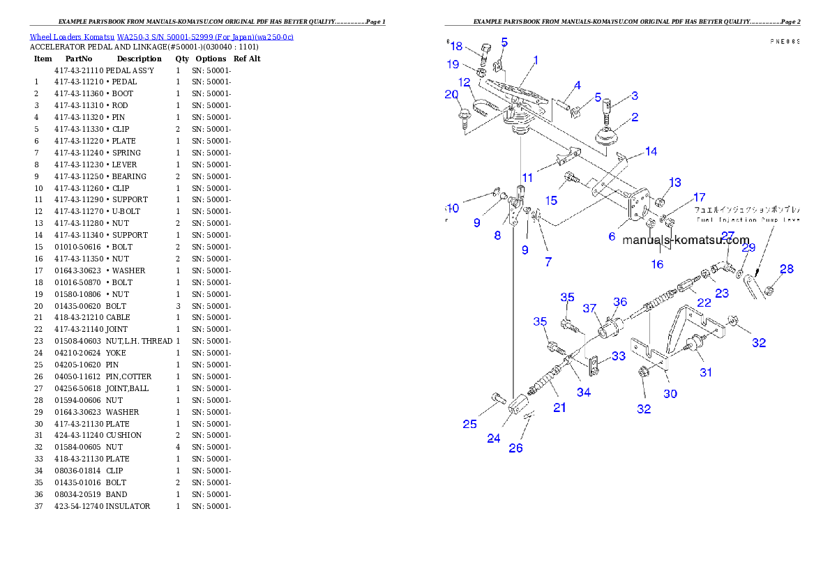 Protected: WA250-3 S/N 50001-52999 (For Japan) Partsbook