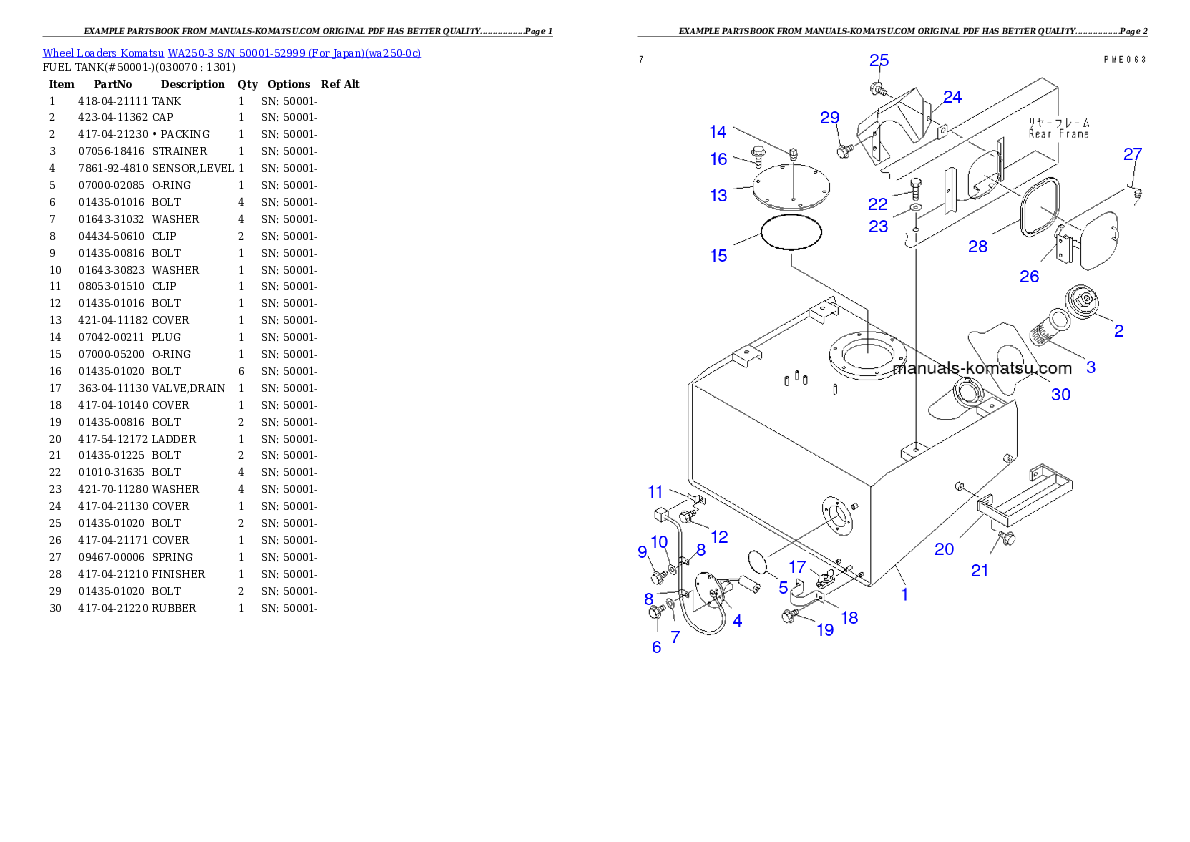 Protected: WA250-3 S/N 50001-52999 (For Japan) Partsbook