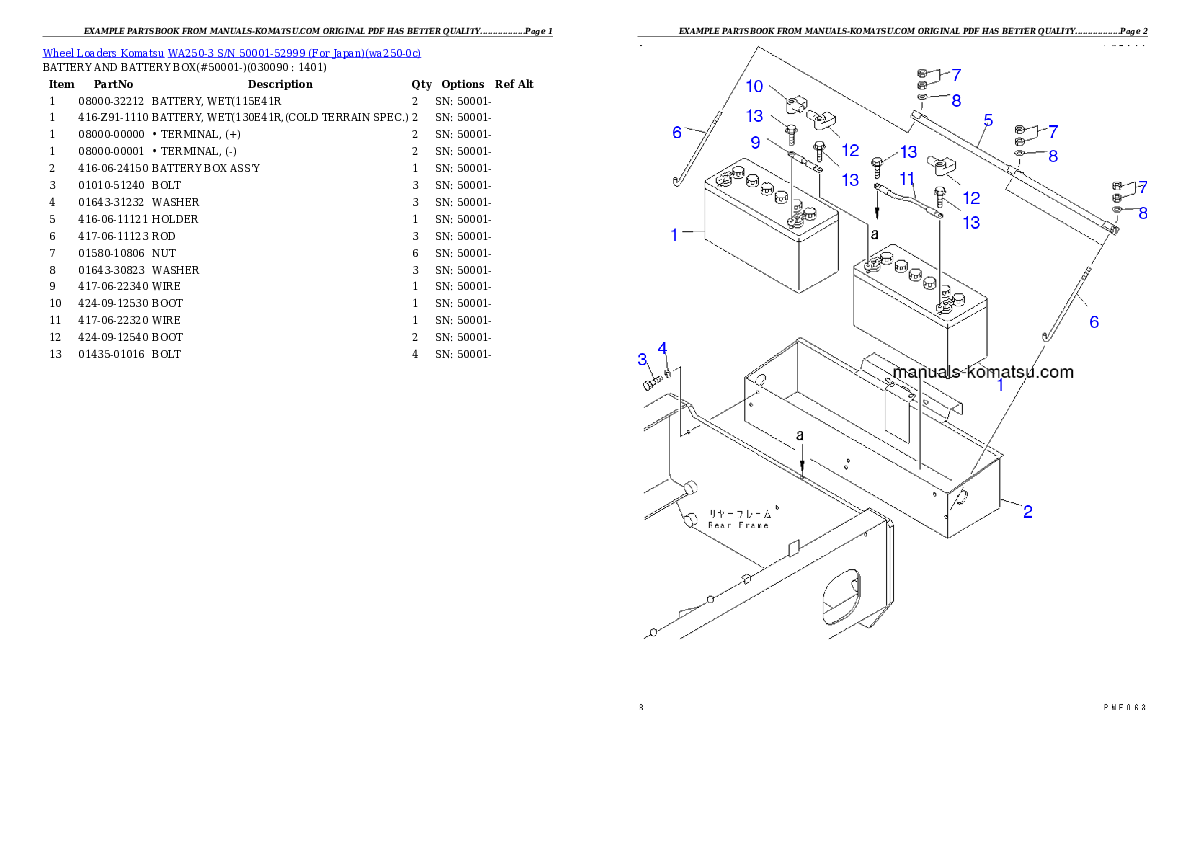 Protected: WA250-3 S/N 50001-52999 (For Japan) Partsbook
