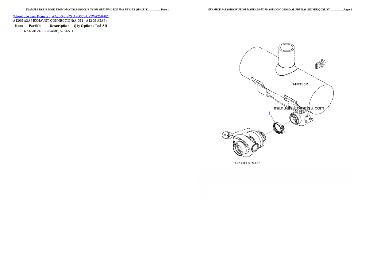 Protected: WA250-6 S/N A76001-UP Partsbook