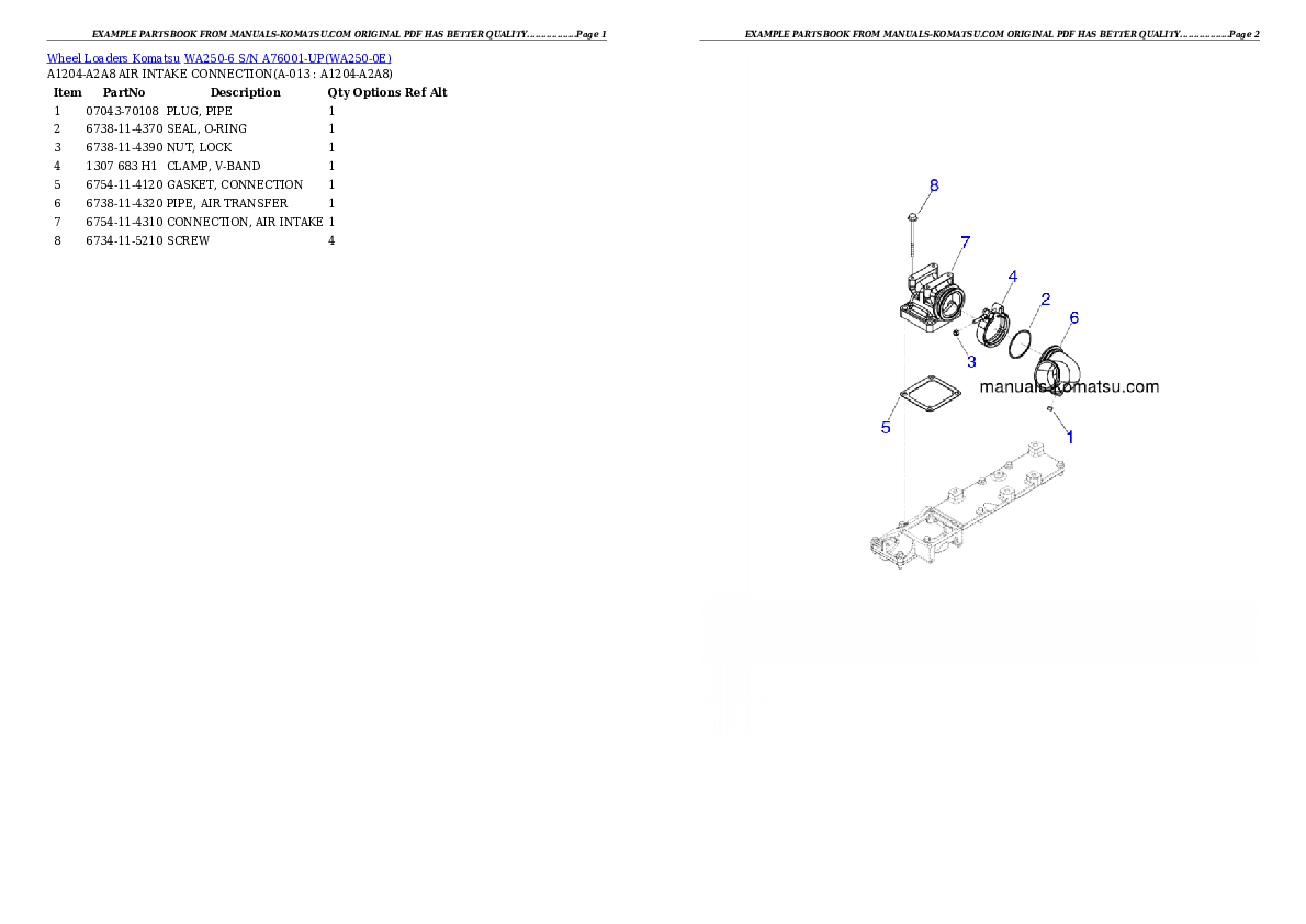 Protected: WA250-6 S/N A76001-UP Partsbook