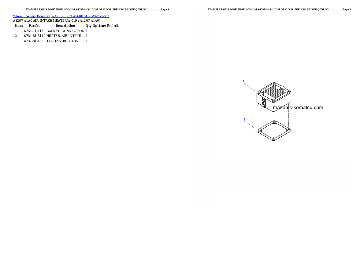 Protected: WA250-6 S/N A76001-UP Partsbook