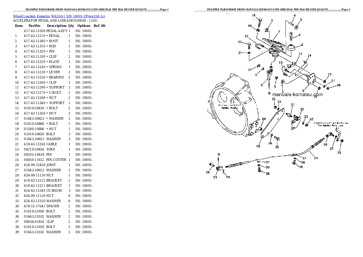 WA250-1 S/N 10001-UP Partsbook