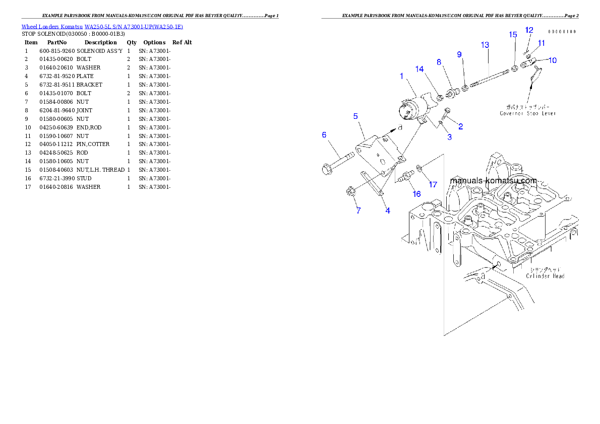 Protected: WA250-5L S/N A73001-UP Partsbook