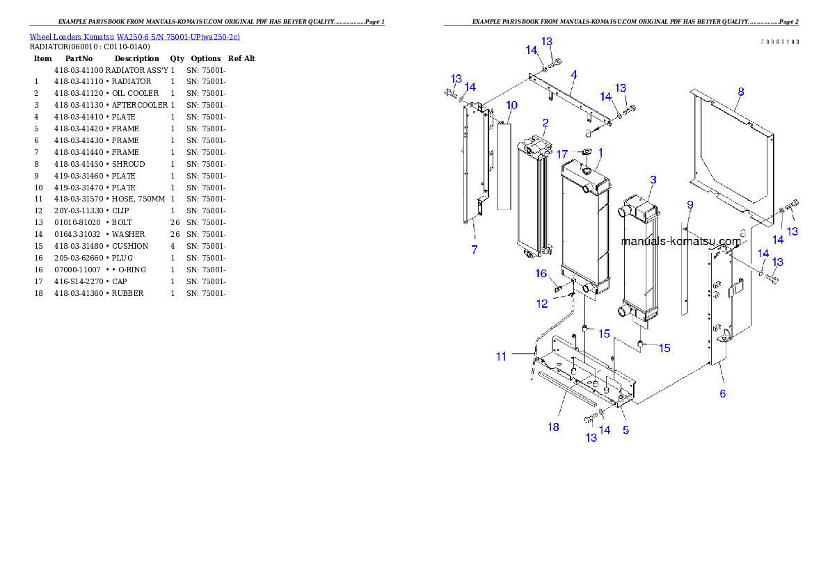Protected: WA250-6 S/N 75001-UP (For North America) Partsbook