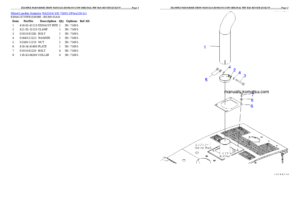 Protected: WA250-6 S/N 75001-UP (For North America) Partsbook