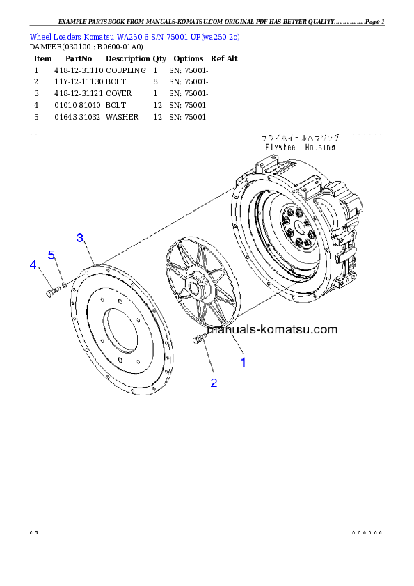 Protected: WA250-6 S/N 75001-UP (For North America) Partsbook