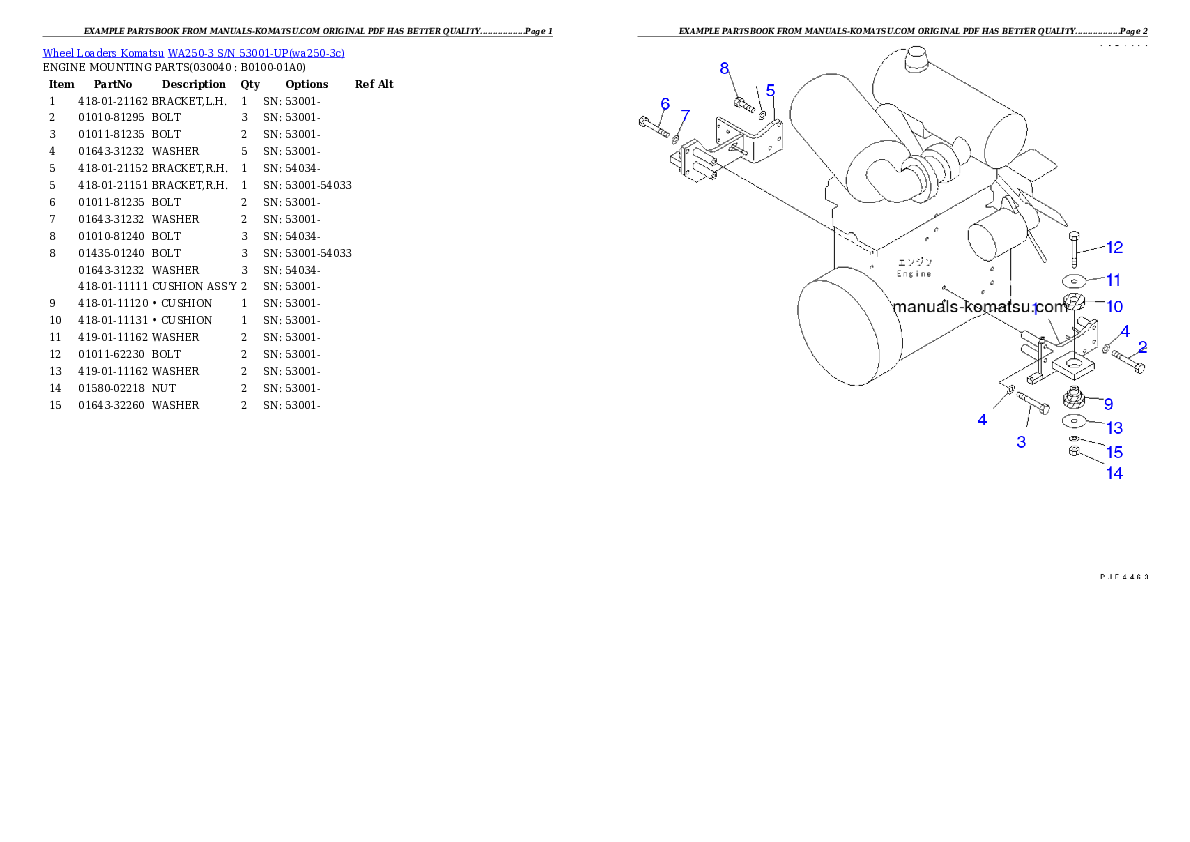 Protected: WA250-3 S/N 53001-UP Partsbook