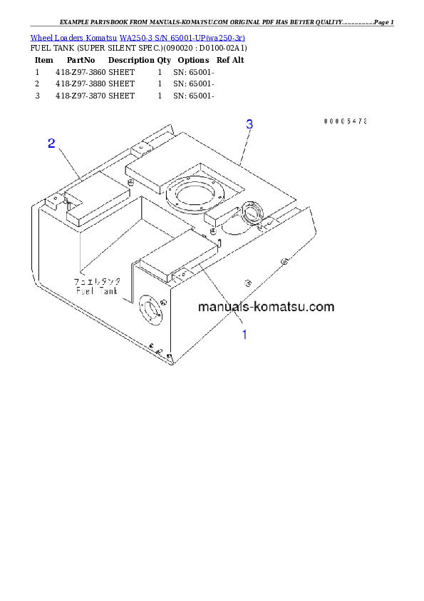 Protected: WA250-3 S/N 65001-UP Partsbook