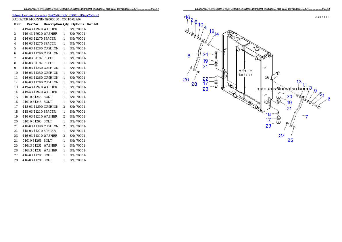 Protected: WA250-5 S/N 70001-UP Partsbook
