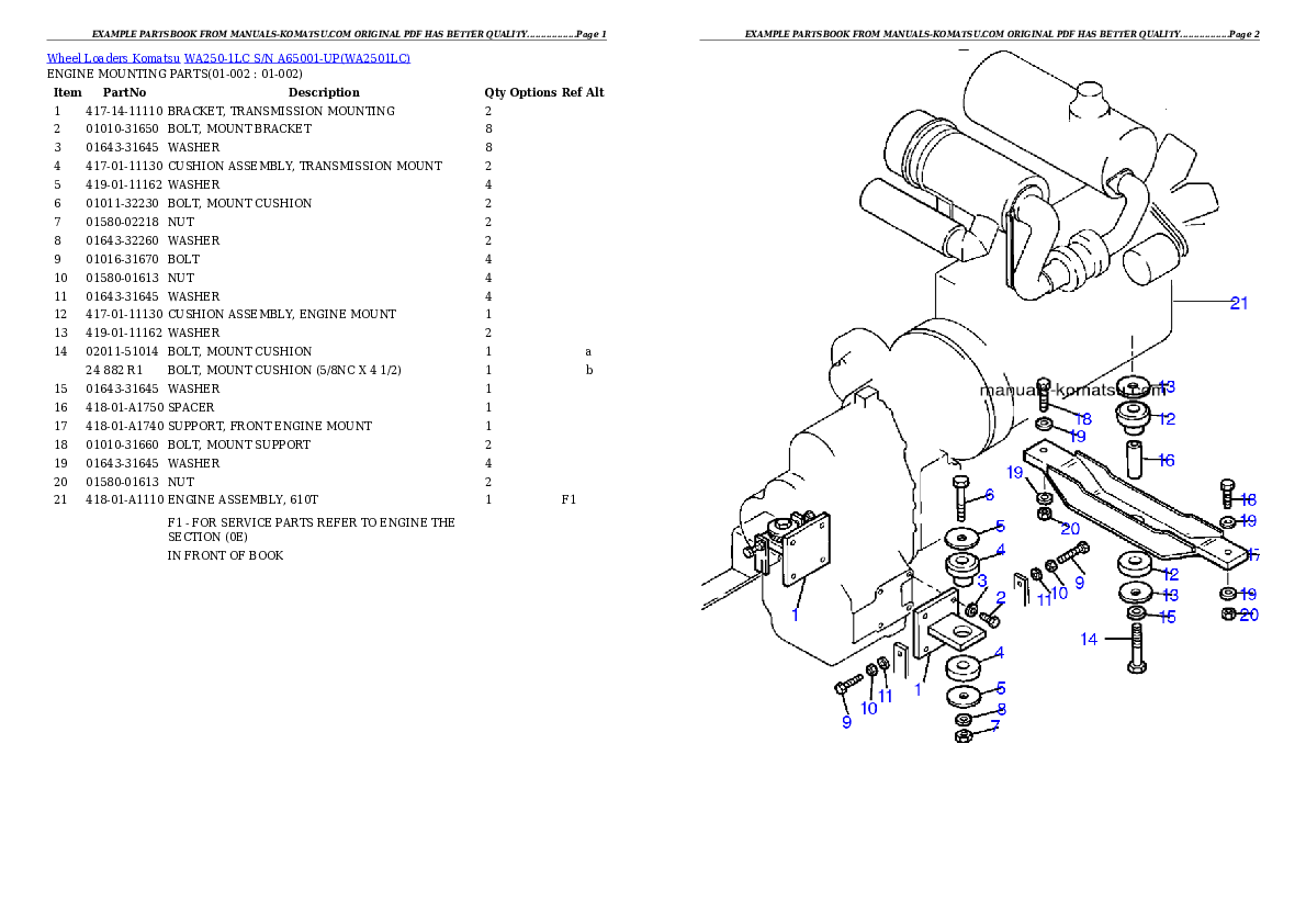 WA250-1LC S/N A65001-UP Partsbook