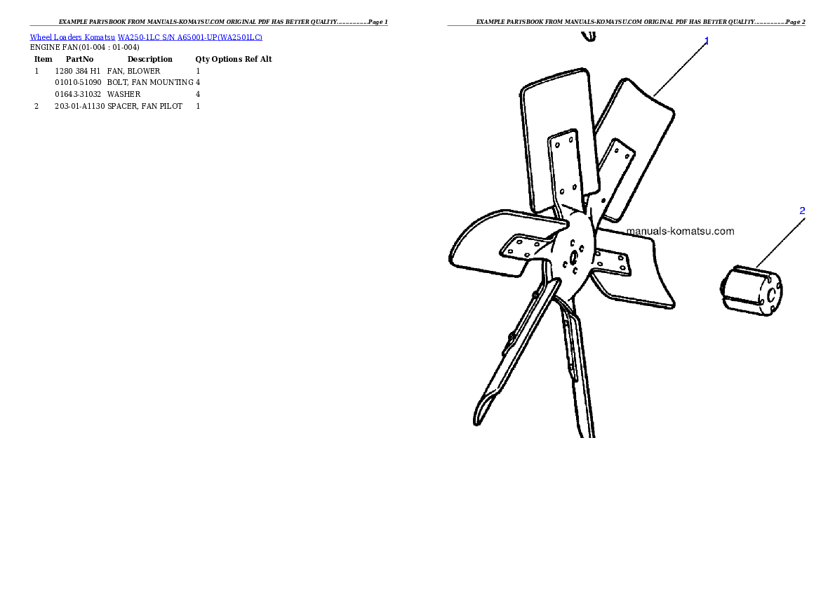 WA250-1LC S/N A65001-UP Partsbook