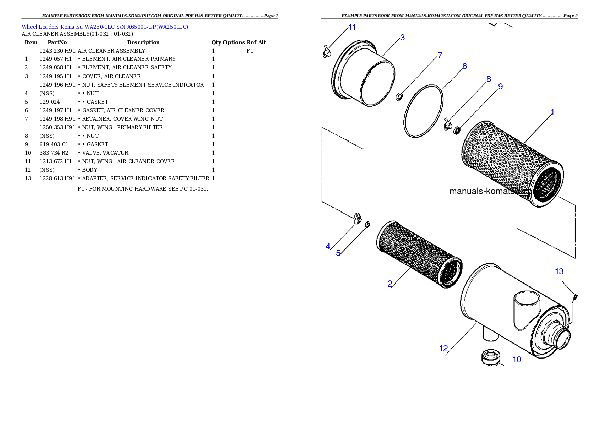 Protected: WA250-1LC S/N A65001-UP Partsbook