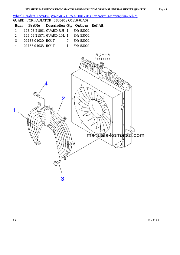 Protected: WA250L-3 S/N 53001-UP (For North America) Partsbook