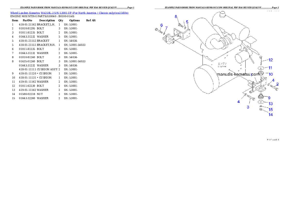 Protected: WA250L-3 S/N 53001-UP (For North America / Chassis only) Partsbook